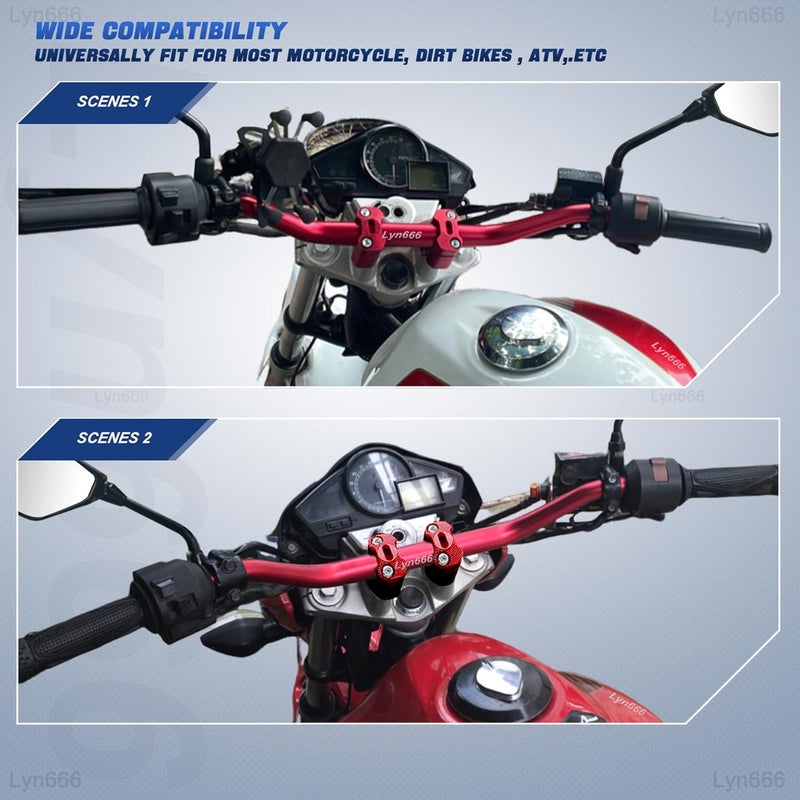 Lyn666 Motorcycle Handlebar Risers Universal Handle Bars Mount Clamps Fit for 1 1/8 inch(28mm) or 7/8 inch (22mm) handlebar of Motorcycle Dirt Bike ATV, Red - Image 4